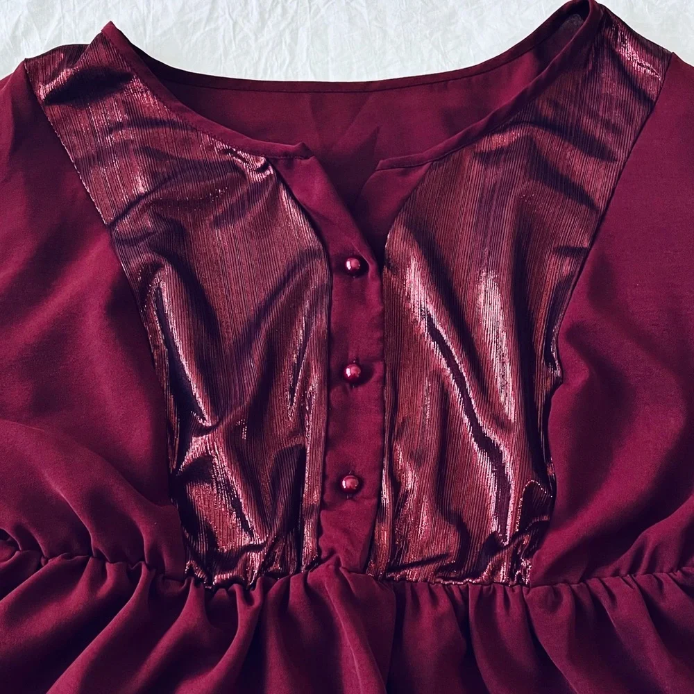 ♥️SHEIN PEPLUM~NWOT~SHEIN Curve 1X~Burgundy♥️ - Picture 3 of 5